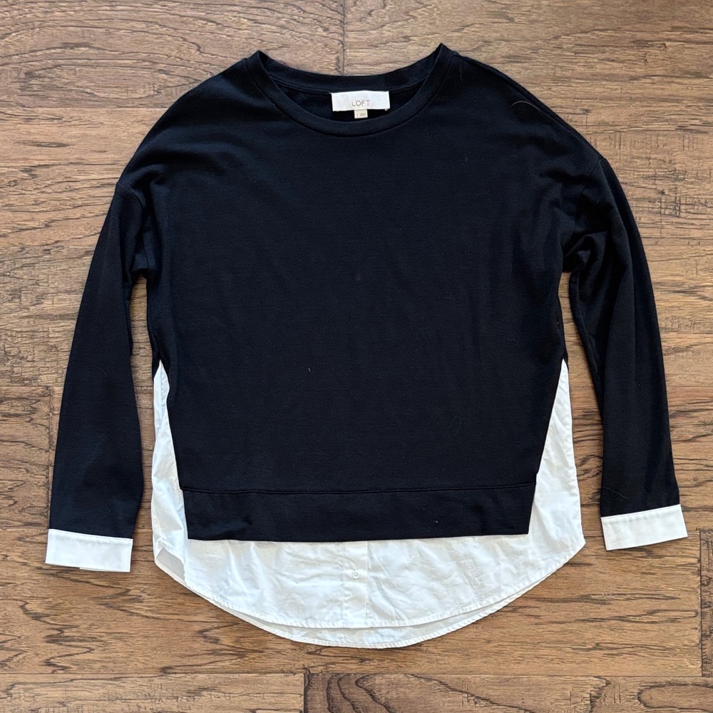 LOFT Black and White Layered Long Sleeve Top